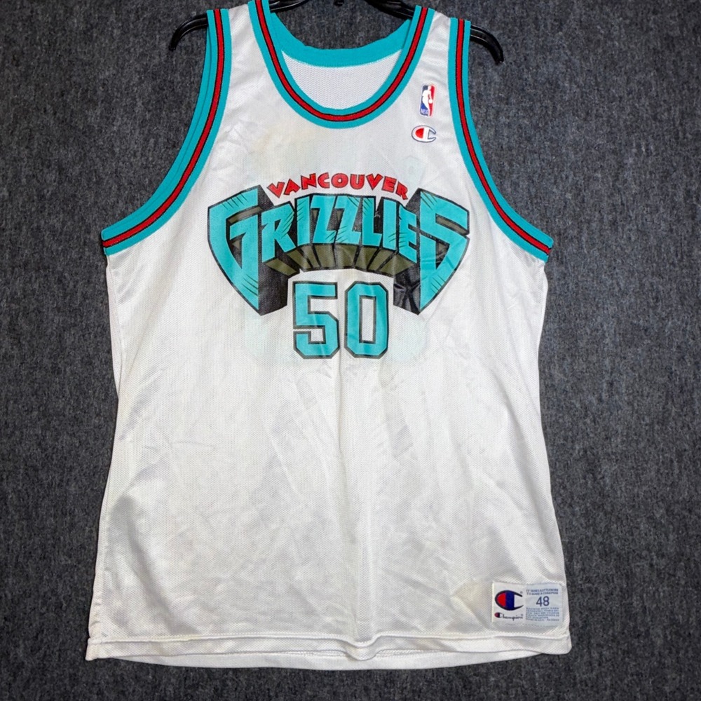 Vintage Champion Bryant Reeves #50 Vancouver Grizzlies Jersey NBA White Men 48‎